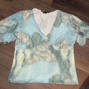 Vintage 90s Jessica Max Y2K Large Fairycore Paisley Flutter Sleeve Boho Festival